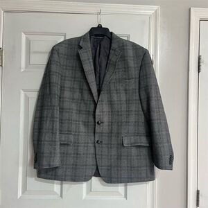 Michael Kors Men's Gray Plaid Blazer Size 46 Two-Button Formal Jacket